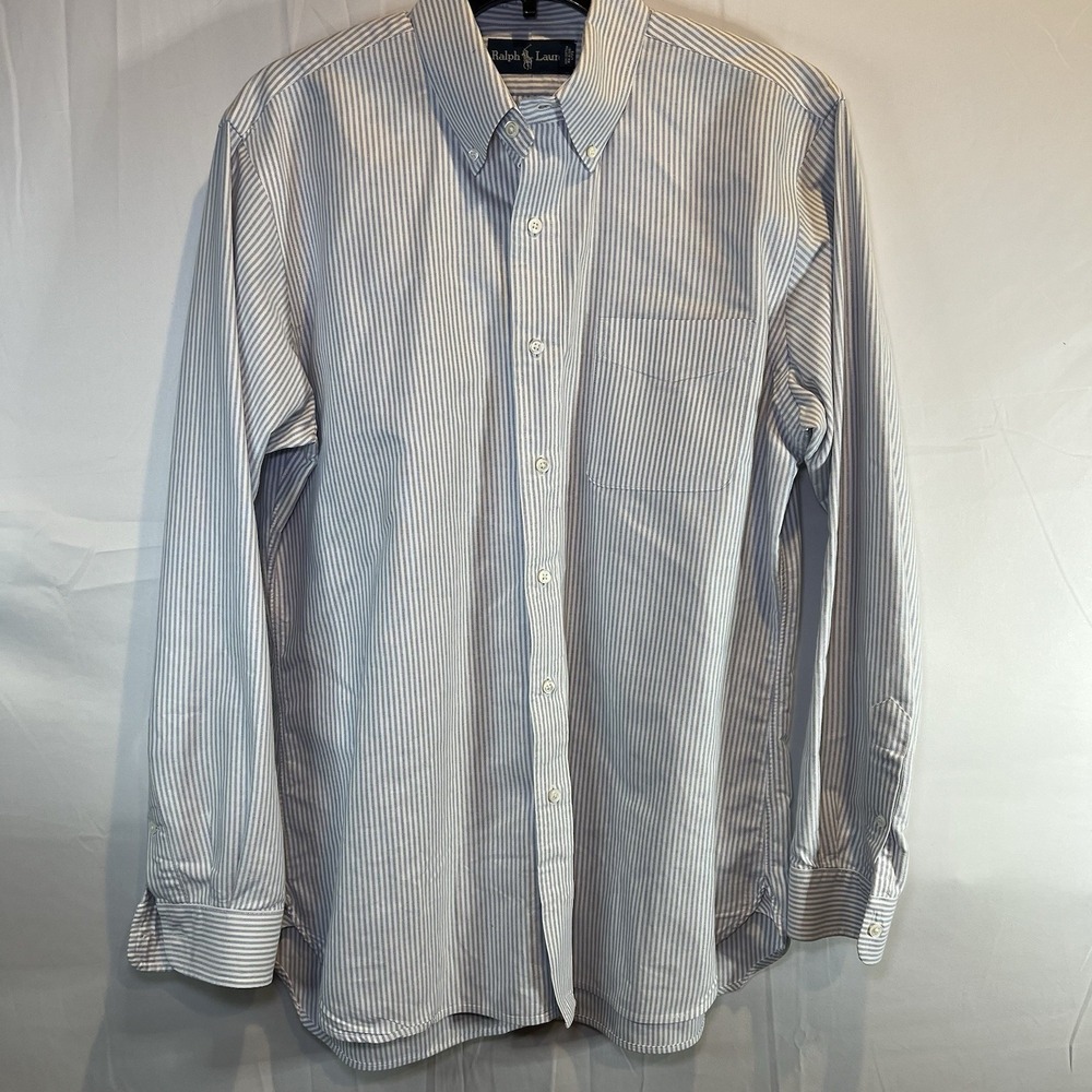 Ralph Lauren Shirt Mens Large 16-34 Blue Check Long Sleeve Button Down